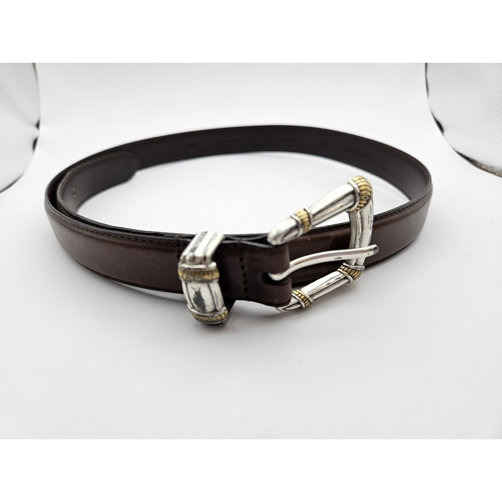Fossil Brown Leather Belt Women's Medium‎ 1" Wide Silver ToneDecorative Buckle